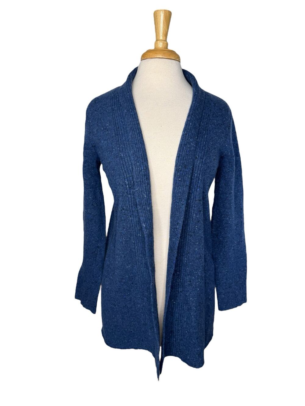 J.JILL Wool Cashmere Blend Open Cardigan in Denim Blue Size Small Italian Yarn